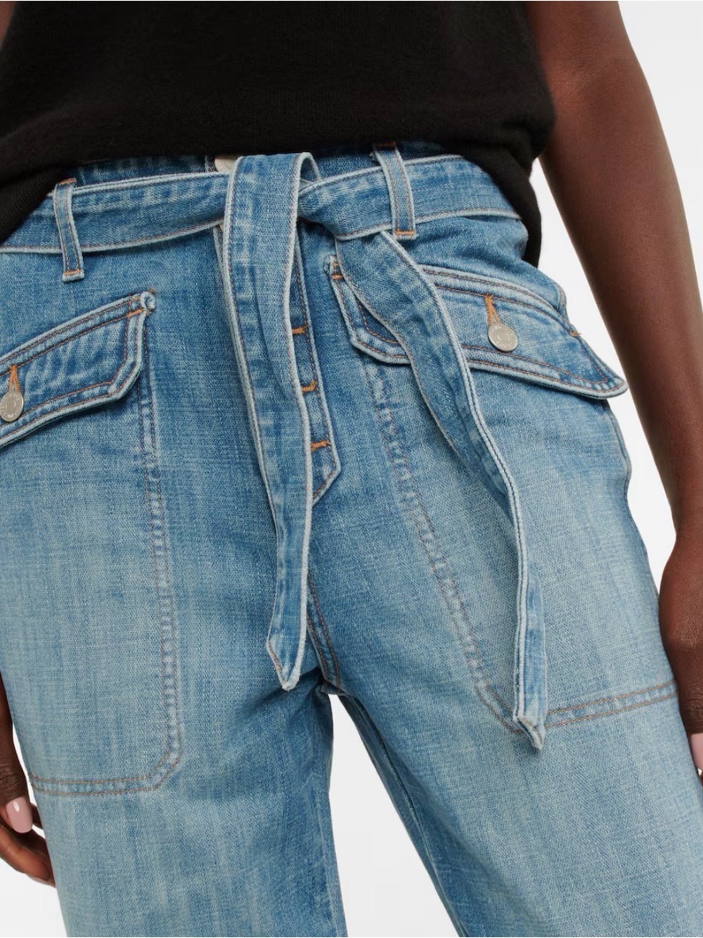 Veronica Beard Light Blue High-Rise Tie-Waist Jeans